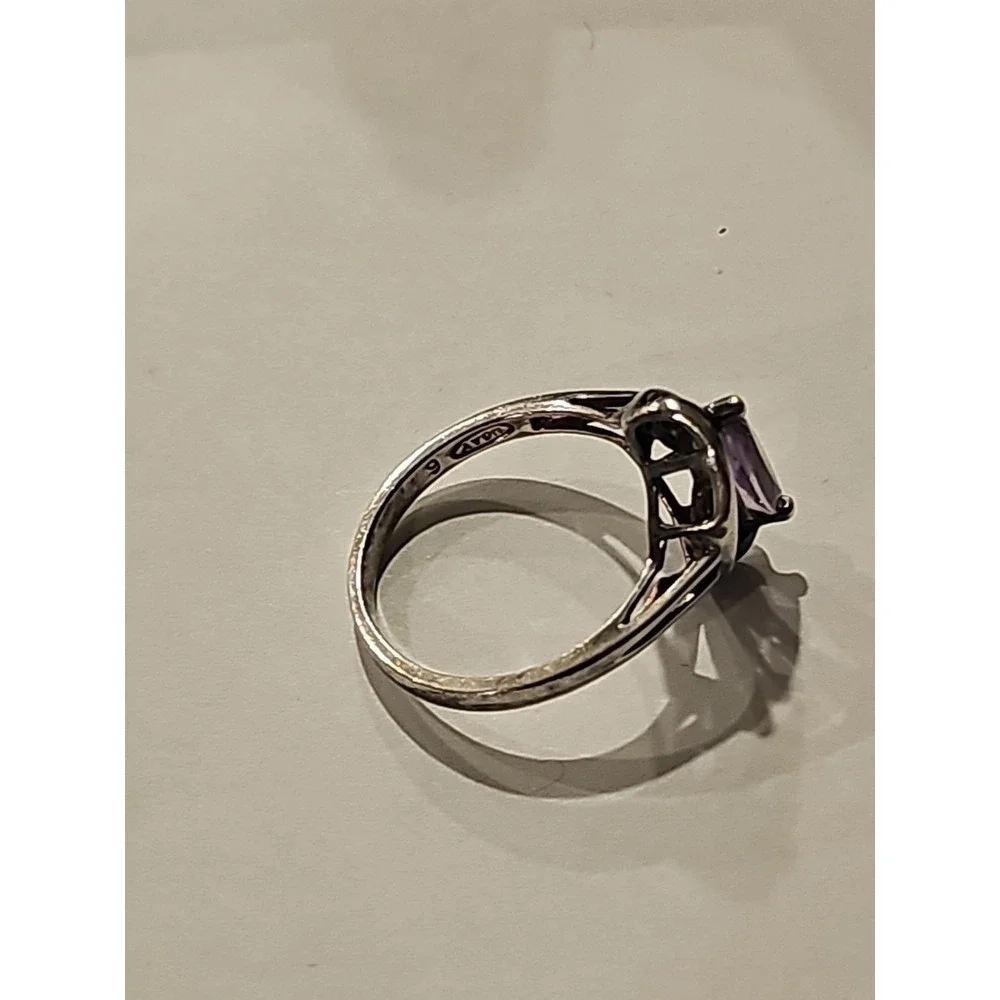 Vintage Avon 925 Sterling Silver Marquise Cut Amethyst Art Deco Ring Size 8.5 - Picture 8 of 8